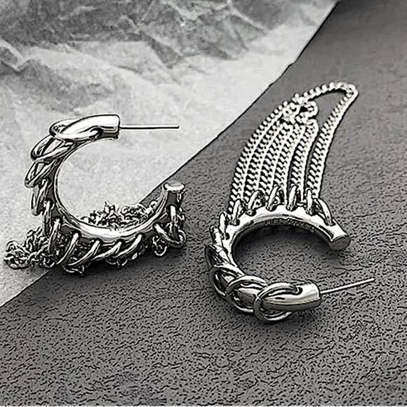 Silver Chain Hoop Link Earrings Punk Retro Y2K - Picture 5 of 6